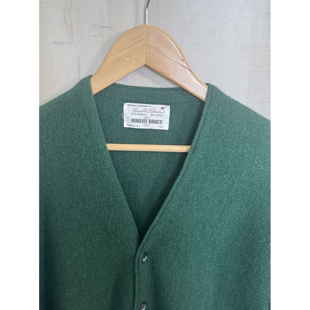 Robert Brice 60s 70s Arnold Palmer Alpaca Wool Cardigan Medium Green USA Made - Picture 4 of 6